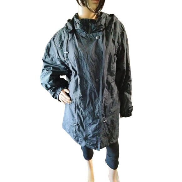 Woman Within Black Removable Hooded Raincoat Snap Button Zipper Closure Size 2X - Picture 2 of 14